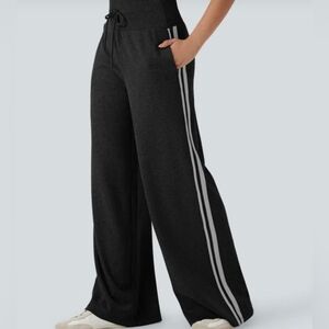 Halara Ribbed Wide Leg Pants Black White Striped Large Petite New